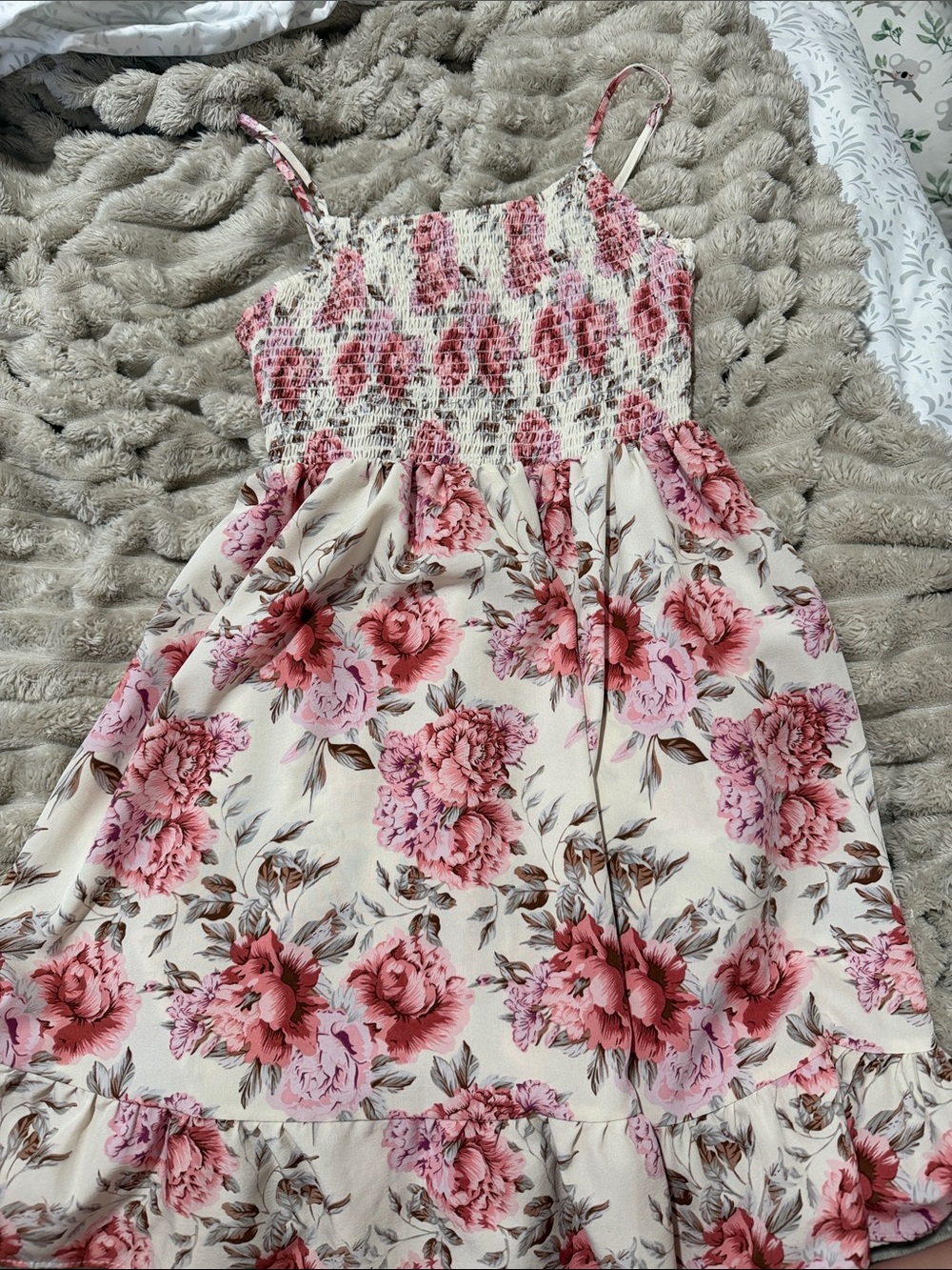 SHEIN Cream Mini Dress with Pink Floral Print